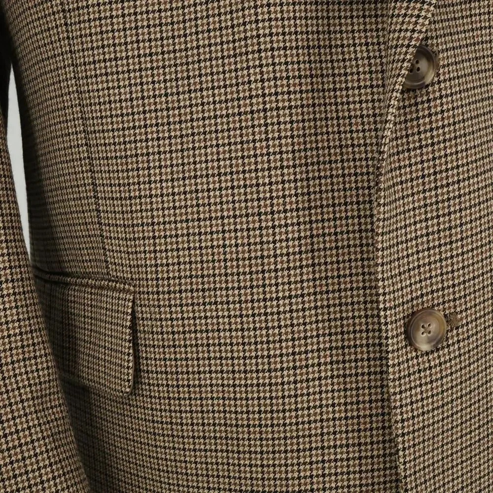 Jos A Bank Sport Coat Mens 46R Brown Houndstooth Plaid Wool Jacket Lined Blazer